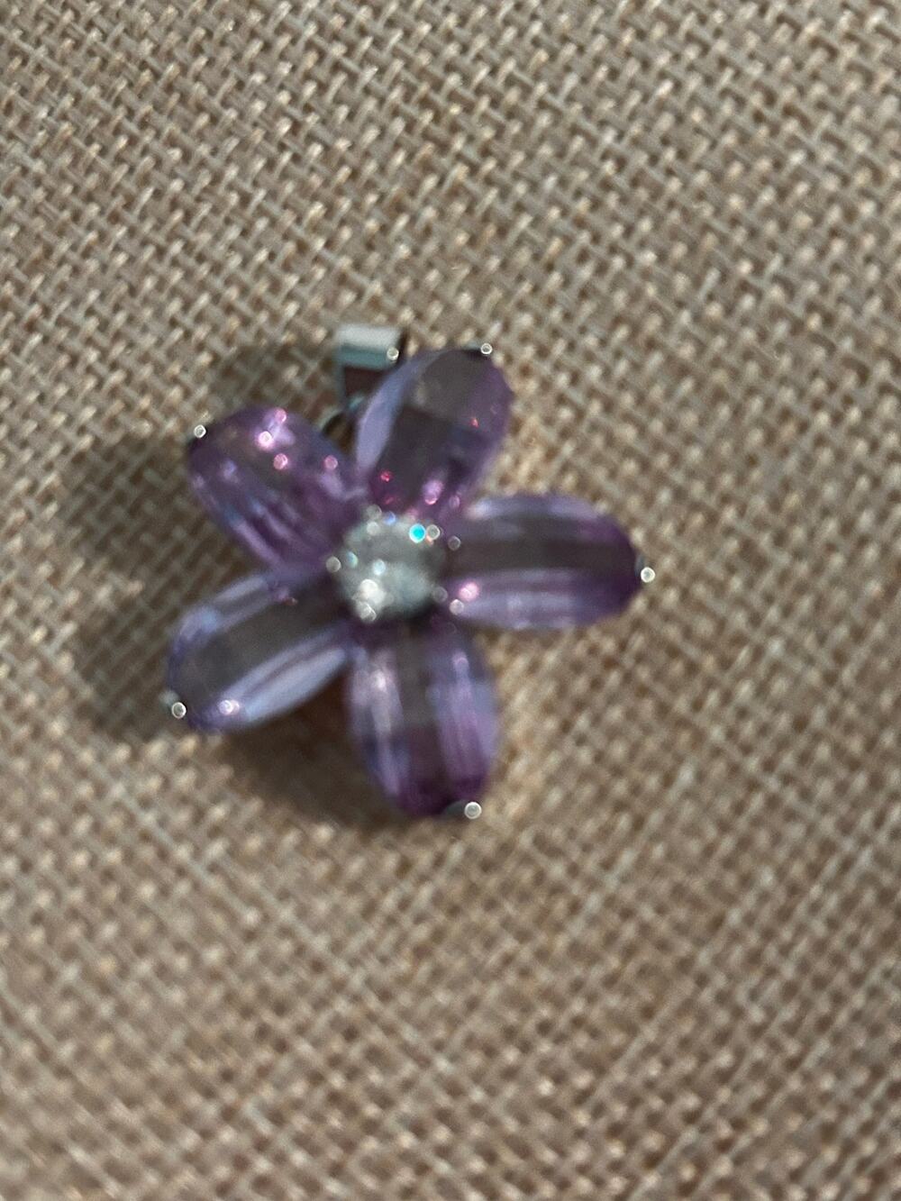 Vintage 18K Gold Plated Amethyst Flower Pendant Purple Gemstone Charm